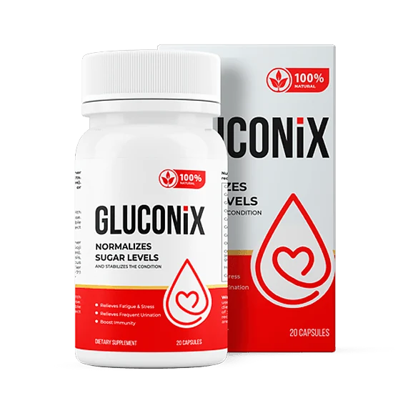Frasco Gluconix 20 cápsulas suplemento dietario 100% Natural — normaliza niveles de azúcar y estabiliza la condición