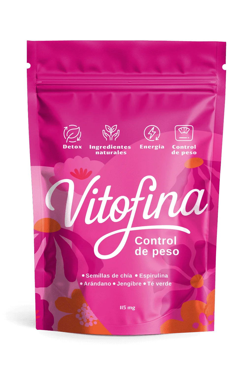 Vitofina bolsita polvo control de peso con chía, espirulina, arándano, jengibre, té verde y garcinia — adelgaza en 30 días Colombia